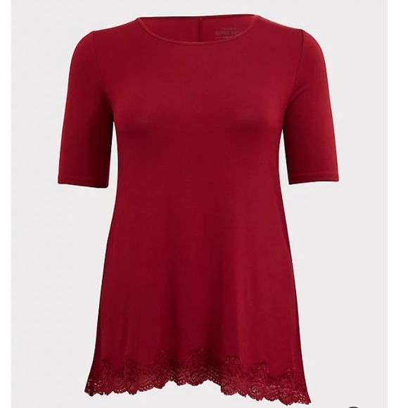 ❌SOLD❌Torrid Red Super Soft Lace Trim Tunic Tee - Picture 9 of 10